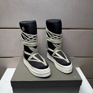 Rick Owens Black and White Strapped Winter Platform Boots